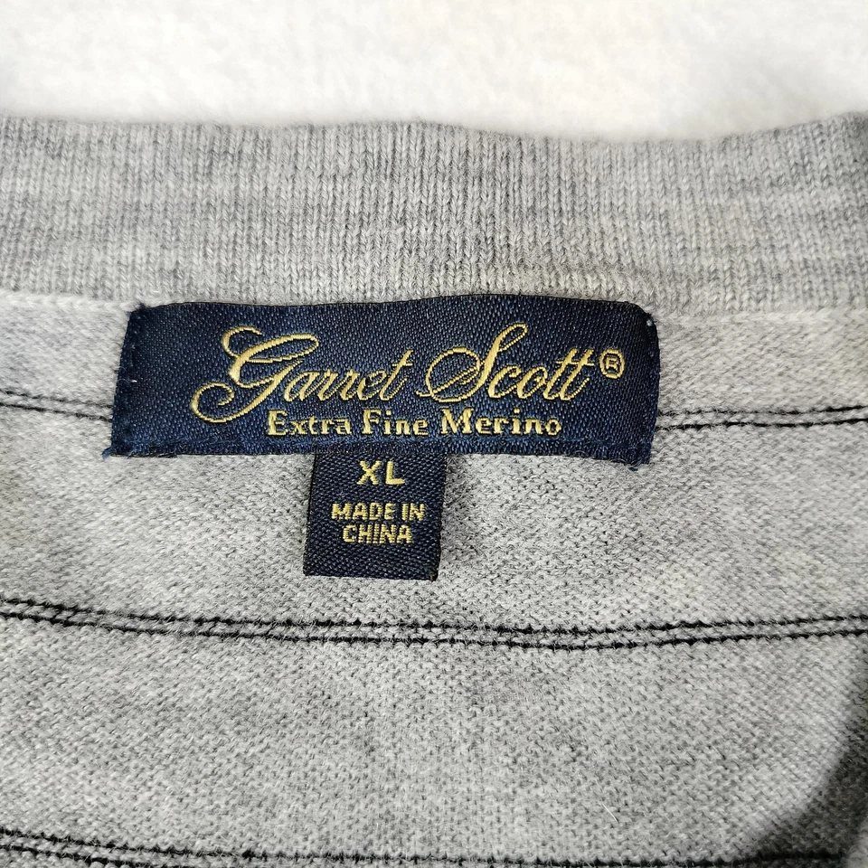 Свитер мужской Garret Scott размер XL серый черный экстра тонкая шерсть мериноса с круглым вырезом в полоску - Изображение 4 из 4