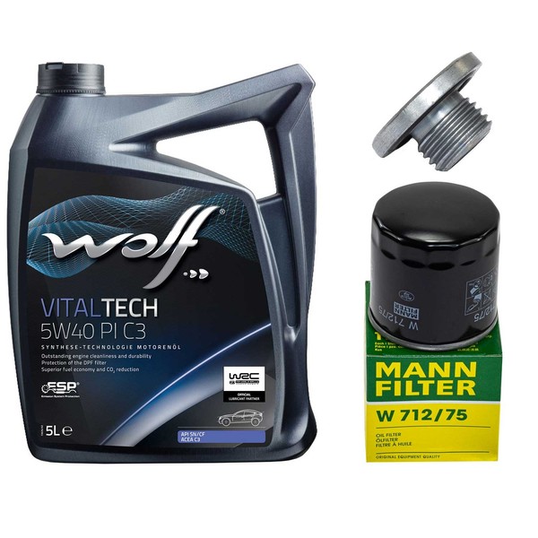 MotoröL Filter Set Wolf 5W40 5Liter + ÖLablassschraube FüR Opel Vectra C Caravan-image