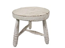 Vintage Rustic Distressed White Wood 3-Leg Milking Stool Farmhouse Decor
