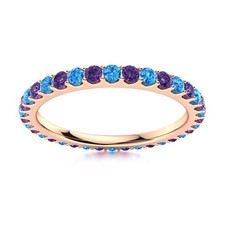 Full Eternity Round Amethyst  Swiss Blue Topaz 925 Silver Rose Plated Ring