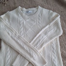 Sonoma Men's Ivory Cable-Knit Cotton Pullover Sweater Crew Neck Size L