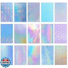 GETRIC Holographic Sticker Paper 8.3x11.7 Inch Clear Vinyl Self Adhesive Wate