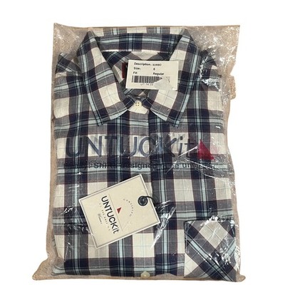 UNTUCKit Sorbo Womens Plaid Button Up Shirt Size 6 Navy Blue Cotton New
