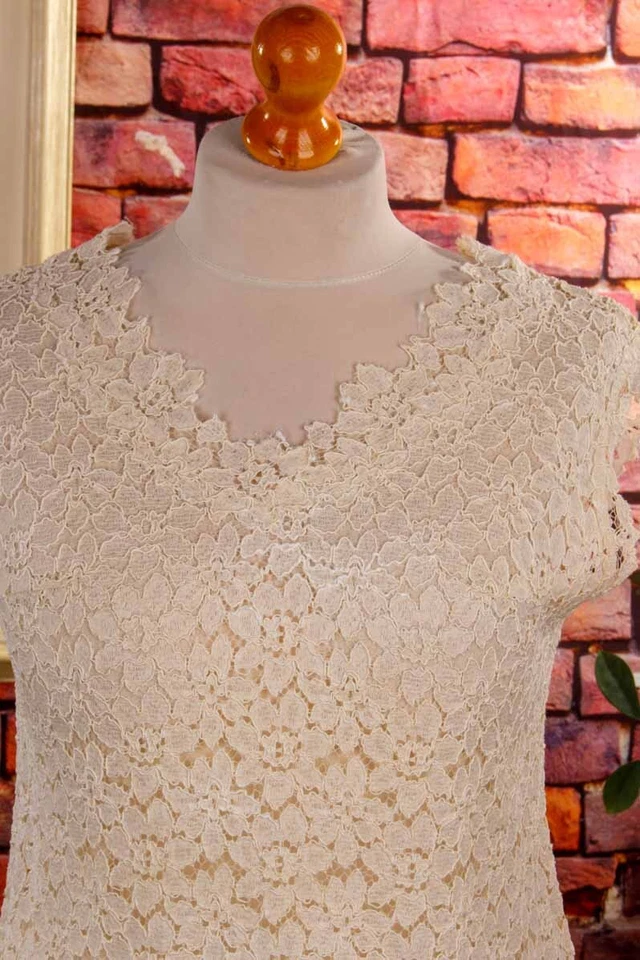 Vintage Orig 60S Top Crema Bianco Pizzo Rockabella Trasparente M - Immagine 2 di 4