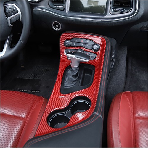 Red Carbon Fiber Dashboard &Gear Shift Panel Cover Trim For Dodge