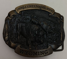 Vtg 1989 Brass Belt Buckle Wyoming Centennial Limited Edition 709/3000