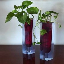 Coppia di vasi lunghi romboidali vintage in vetro sommerso - Murano - Glass Vase