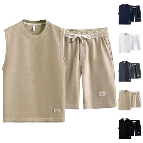 Mens Short Set 2 Piece Outfits Workout Sleeveless Tracksuits Tank Top and Shorts - Picture 2 of 16