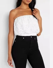 NWT! EXPRESS Size Large Women's White Poofy Tube/Crop Top