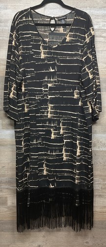 Catherines Womens Midi Dress Size 3X 28/26W Black Fringe Boho Flowy Artsy