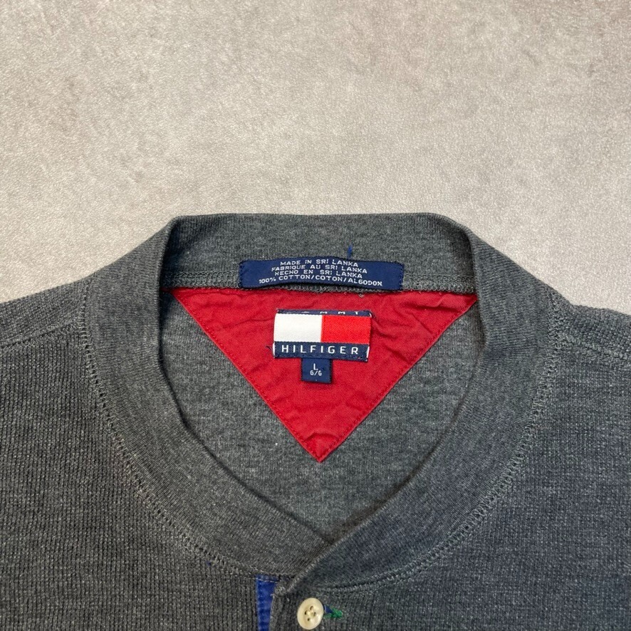 Tommy Hilfiger Jumper Mens Knit Henley Vintage Knitted Sweater, Grey Large image 8
