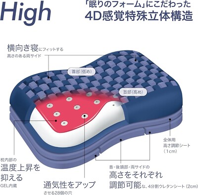 西川AiR Conditioning Pillow 4DX Nishikawa AiR 4D Pillow High Type Dark Blue Adjustable Breathable