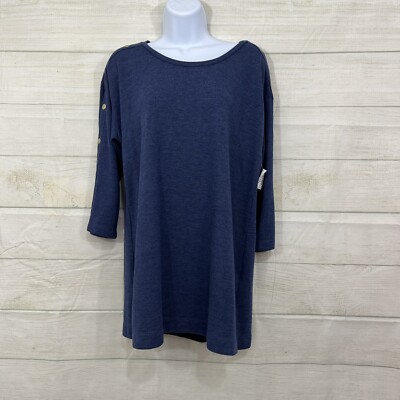 89th + Madison Top Blue Pullover Button Detail Long Sleeve Women s Size XL