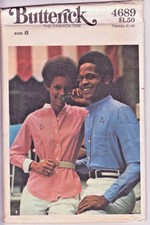 4689 BUTTERICK c.1970s - Tab Collar SHIRT - Sz 8 B 31.5"