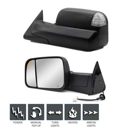 Towing Mirrors For 1998 1999 2000 2001 Dodge Ram 1500/2500 Power Heated Signal