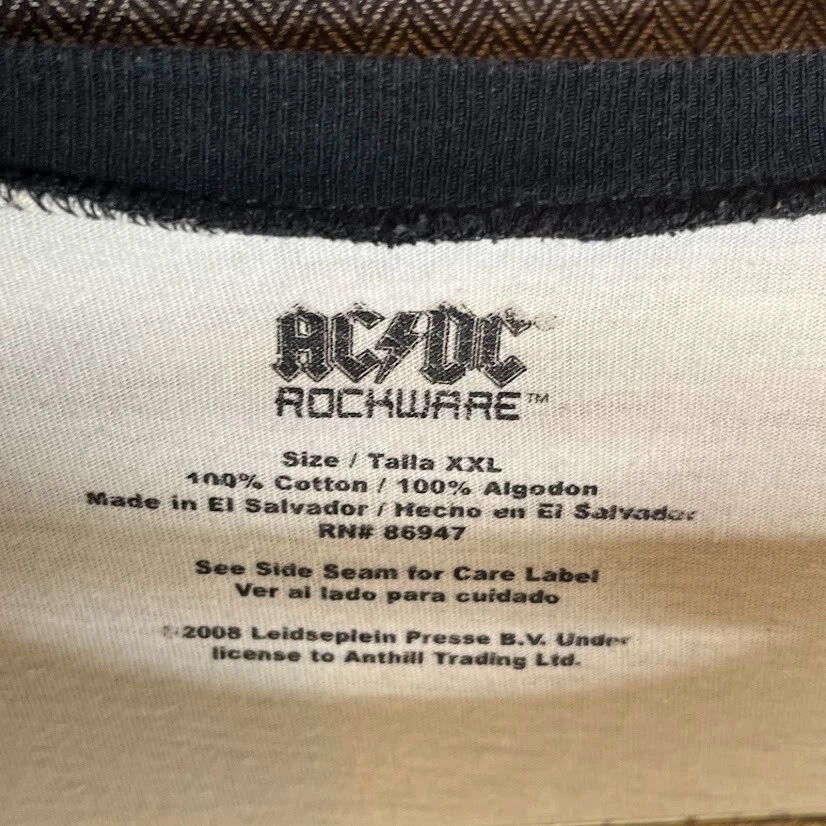 AC/DC Tshirt Men's 2XL White Baseball Fit Sport The Canon & Bell Tour Music  - Image 4 of 4