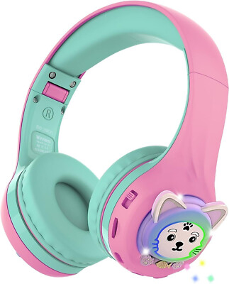 Riwbox Baosilon Cat Kids Headphones LED Light Volume Limited Bluetooth Over Ear