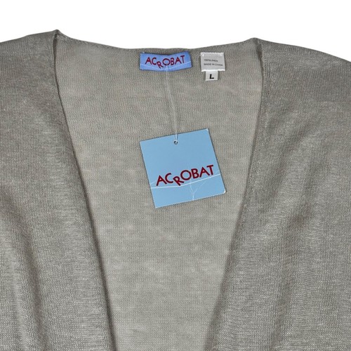 NWT Acrobat Open Front Long Cardigan Sz.L Gray 100% Linen Neutral Minimalist - Picture 3 of 9