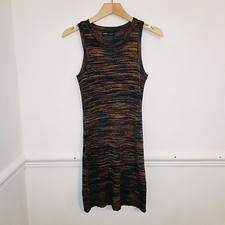 Shein Womens Dress Orange Size UK 10 Blue Knit 90s Style Boho Festival Striped