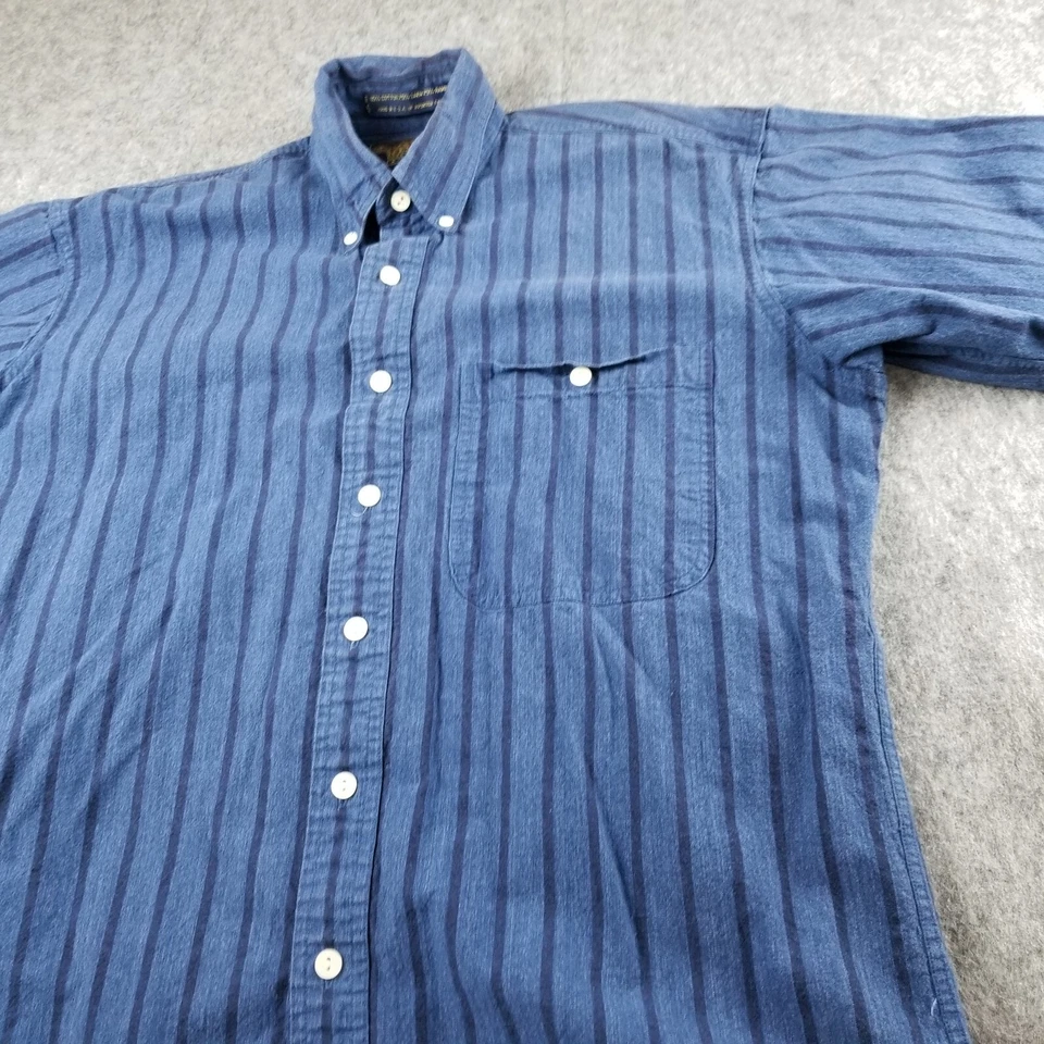 Vintage Ralph Lauren Chaps Mens Size Medium Blue Stripe Linen Blend Shirt - Image 2 of 4
