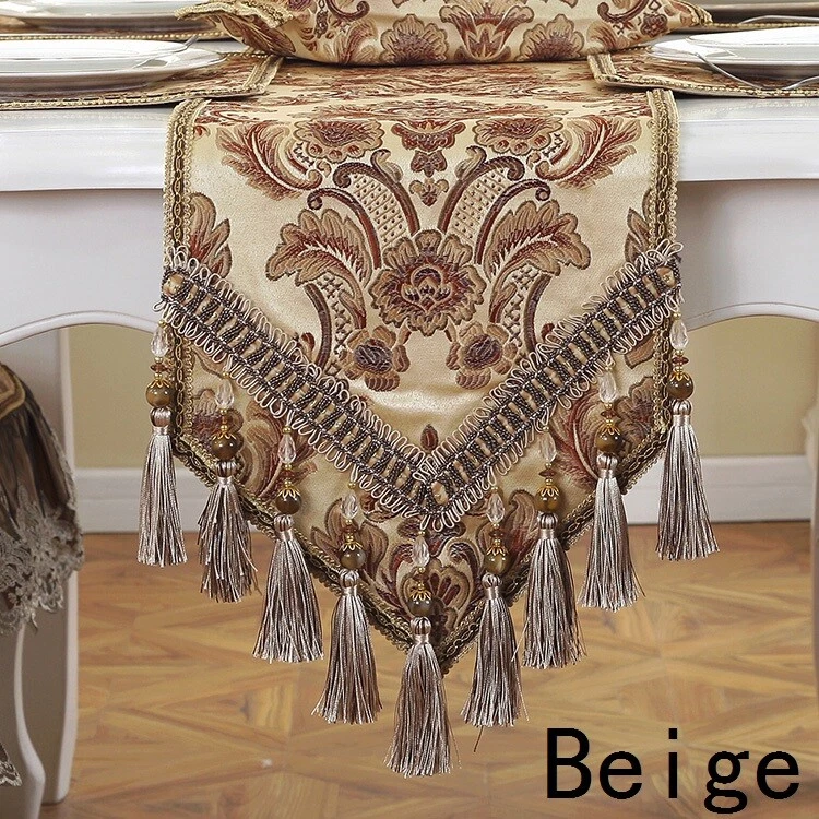 Fringe Jacquard Table Runner Luxury Vintage Tablecloth Dining Room Kitchen Decor - Image 3 of 4