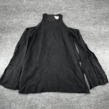 Kitx Tunic Top Womens 4-6 Black 100% Linen Off Shoulder Textured Academia Goth