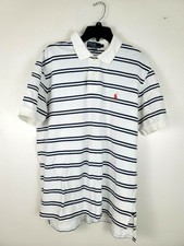 Polo Ralph Lauren XL White Striped Blue Shirt Short Sleeve 100 Cotton