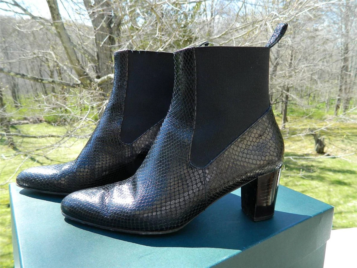 Robert Clergerie DALIA Black Leather Snake Skin Elastane Pull On Ankle Boots 8