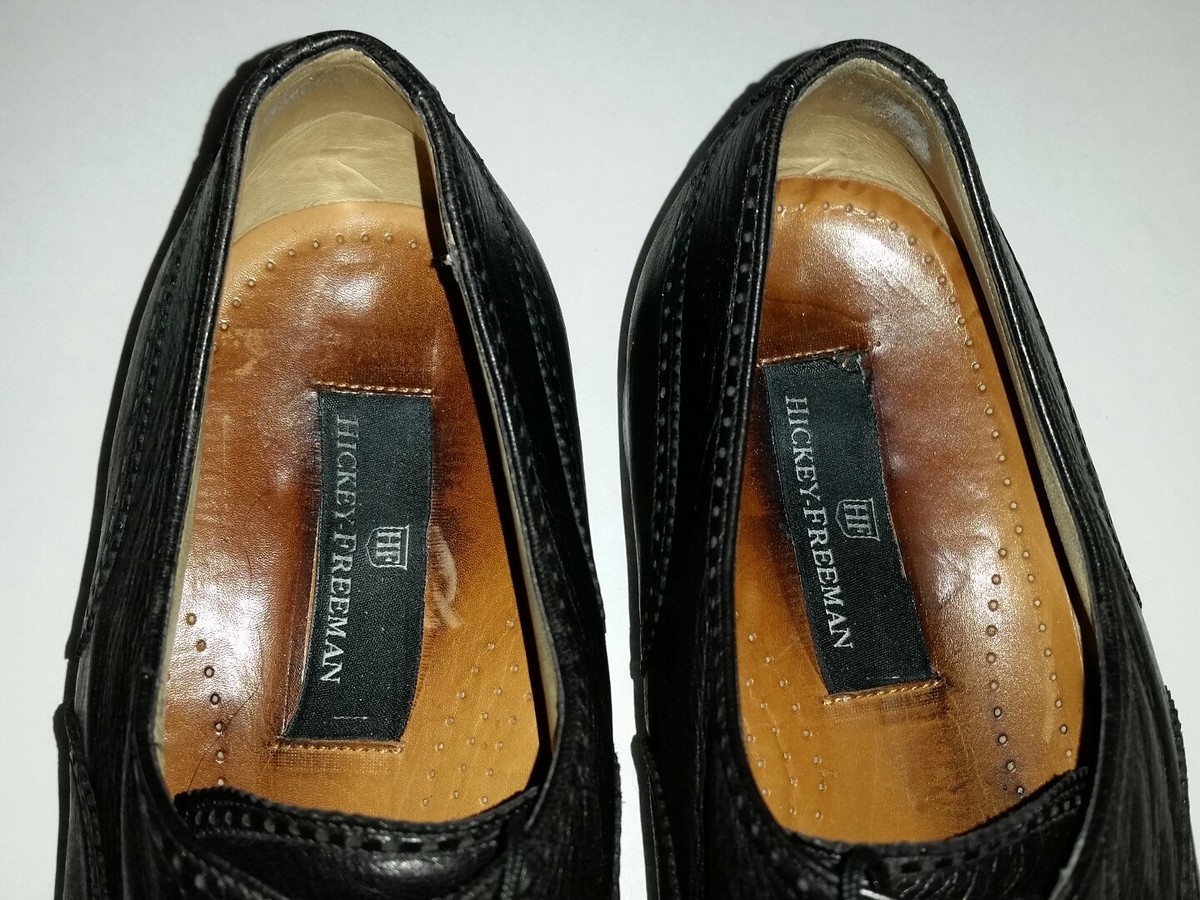 Hickey Freeman Black Leather Cap Toe Brogue Dress Oxfords  display picture 2