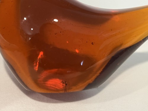 Mid Century Amber Glass Long Tail Bird Hand Blown Figurine Paperweight MCM - Picture 9 of 18