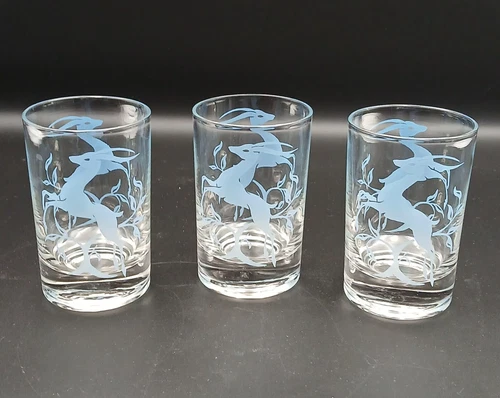 Vintage MCM Federal Glass Co. Blue Gazelle Small 4oz. Juice Glass Set Of 3
