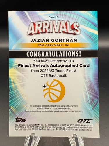 2022-23 Topps Finest OTE - Jazian Gortman /99 Arrivals Refractor Auto #FAA-JG - Picture 8 of 8