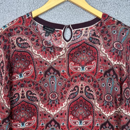Talbots Merino Wool Sweater Women’s XL Red Paisley Knit Pullover Boho Career - Picture 2 of 12