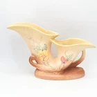 Hull Art Pottery Magnolia Matte Double Cornucopia Vase #6-12 Pink Yellow 1940s