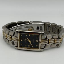 Vintage NOS Geneva Elegance Quartz Watch Black Dial Two Tone Bracelet