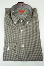 Isaia Napoli Brown Geometric Long Sleeve Cotton Dress Shirt Sz 15.5/39 BRAND NEW