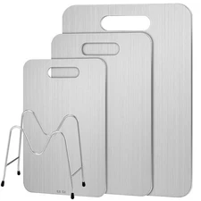 3 Pcs 6"x9.5", 8"x12", 9"x13.4" Stainless Steel Cutting Board with Holder Dis...