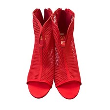 Dollhouse Red Mesh Peep Toe Bootie Heels Stil...
