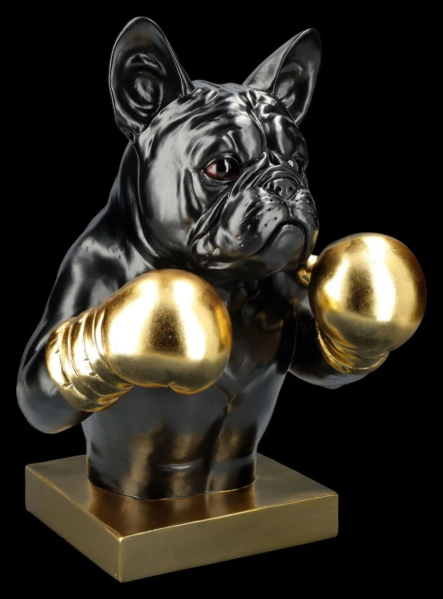 Französische Bulldoggen Figur als Boxer-Hunde Tier Sportler Deko-H 35 cm