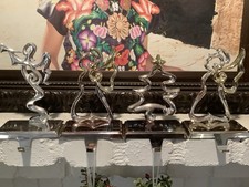 4 Silver Stocking Holders Mantle Hangers Angel,tree