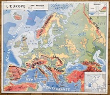 🌎Ancienne carte scolaire MDI, 1960 - 1, 2 Europe, Afrique physiques