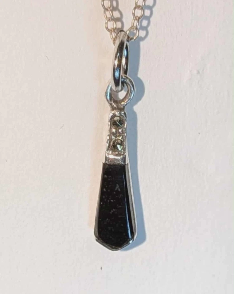 Silver And Black Onyx Teardrop Pendant Necklace with 18" Silver Chain Velvet Bag - Image 2 of 4