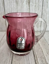 Vintage Pilgrim Cranberry Glass Handmade Mini Pitcher Ribbed 3 3/4" MCM