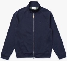 Lacoste Men's Full Zip Snap Mock Neck Sweatshirt Pockets Size 5 US L Navy Blue