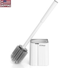 Toilet Brush Holder 360  Cleaning Tool Soft Bristles Ergonomic Compact Design US