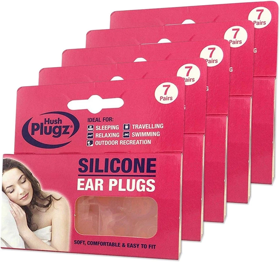 Hush Plugz Silicone Earplugs, – 35 Pairs (5 Packs of 7) | Soft & Reusable Plugz
