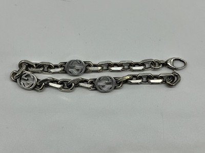 Excellent GUCCI Interlocking Bracelet G Logo Chain Sterling Silver
