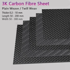 Carbon Fibre Sheet 3K Rigid 100% Carbon Matte Twill 0.2 0.4 0.5 - 10 mm Thick