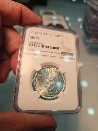 F6 Palestine 1942 Silver 100 Mils NGC MS-63