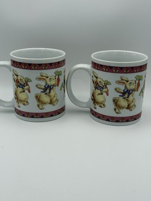 Vintage Bunny Coffee Cup Easter Tea Hot Chocolate Cocoa Mug Retro Set Of 2